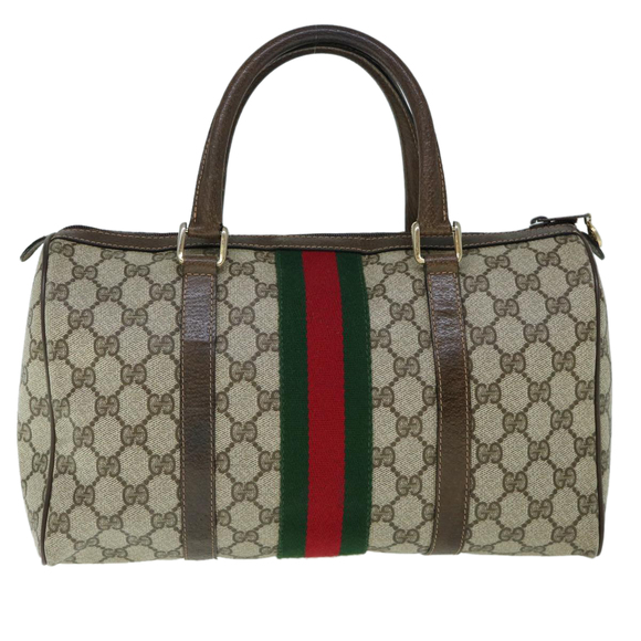 GUCCI GG Canvas Web Sherry Line Boston Bag PVC Beige Green Red Auth yk9774 - Picture 2 of 16
